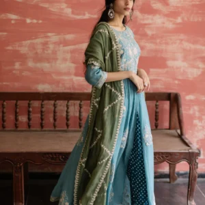 Aqua Bandhej Rang Kurta Set
