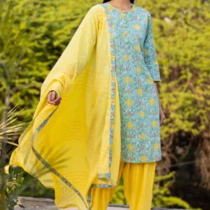 Aqua/Yellow Pankhuri Salwar Kurta Set