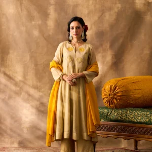 Aqua Blue Resham And Gota Yoke Front Pleat Dua Anarkali Set