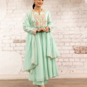 Aqua Lotus Yoke Noor Anarkali Kurta Set